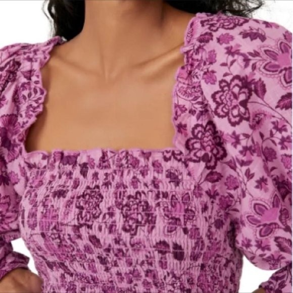 NWT  Free People  "Smock It to Me"  Long Sleeve Mini dress  Purple   Size M - Picture 4 of 5